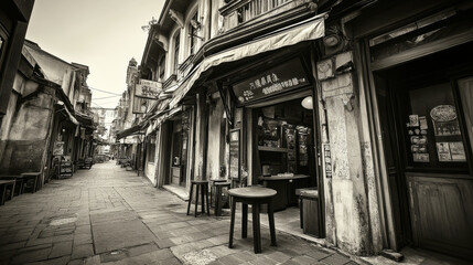 Nostalgic Vintage City Street Corner: Black and White Photography
