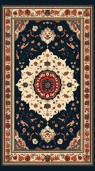 Ornate Persian Rug Design Featuring Intricate Floral Patterns