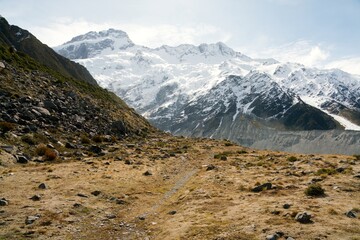 Mount Sefton Peak View from Kea Point, Stunning Alpine Scenery in New Zealand