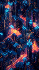 Obraz premium Neon Cityscape: Isometric 3D Rendering of Futuristic City