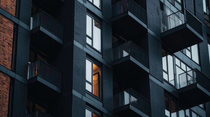 Obraz premium Modern apartment building with dark facade and balconies