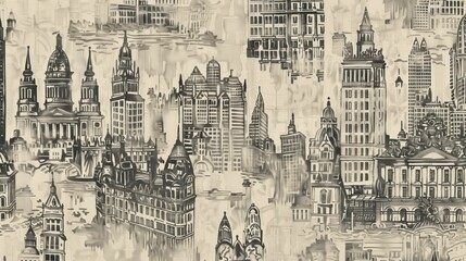 Fototapeta premium A monochromatic illustration of various architectural landmarks.