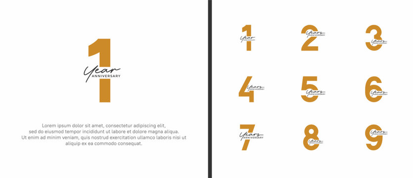 set of anniversary logo flat black and brown color on white background for celebration moment