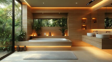 Fototapeta premium Luxurious Modern Bathroom Design With Tropical View