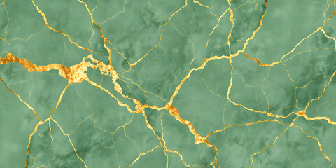 Green marble Golden shiny veins and cracked marble texture. Elegant luxury wallpaper