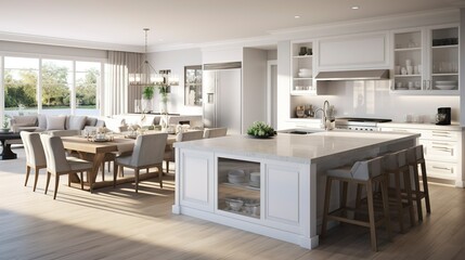 Fototapeta premium Open Concept Kitchen with White Island