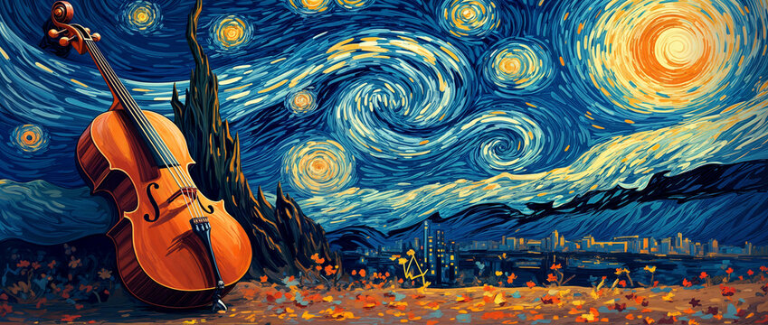 Digital art with a cello theme