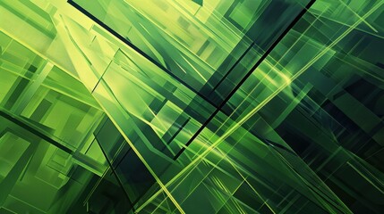 Abstract green geometric shapes, lines, and angles.