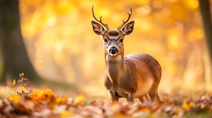 Majestic Deer in Autumn Forest. Wildlife, Nature, Fall.