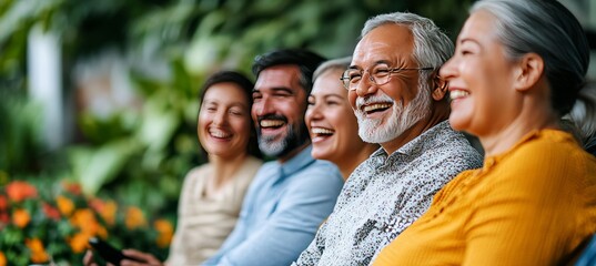 Obraz premium Five Friends Sharing a Joyful Moment Together, Laughter and Camaraderie in the Garden