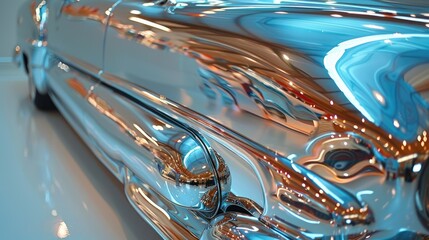 Fototapeta premium Highly polished chrome classic car detail; reflections.