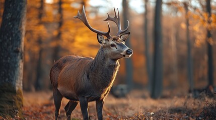 Obraz premium Majestic Red Deer in Autumn Forest. Wildlife, Nature, Outdoors