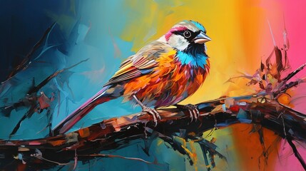 Fototapeta premium Sparrow neon oil paintings thick brushstrokes