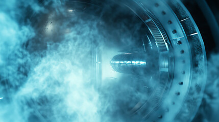 Quantum Entanglement Facility: Misty Industrial Interior, 3D Rendering