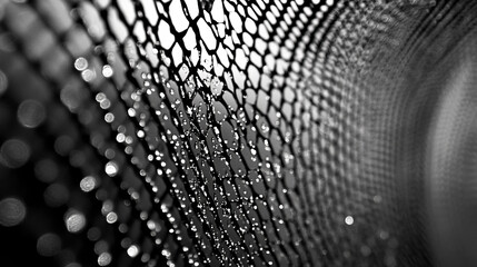 Water Droplets on Fog Collector Mesh: Macro Photography