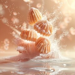 Fototapeta premium Luminous underwater fountain with splashing water creating a glowing ethereal and dynamic motion The liquid movement generates an abstract and prismatic visual effect