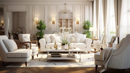 Stylish Living Room with White Armchairs