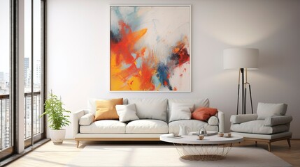Stylish Living Room with White Wall Art