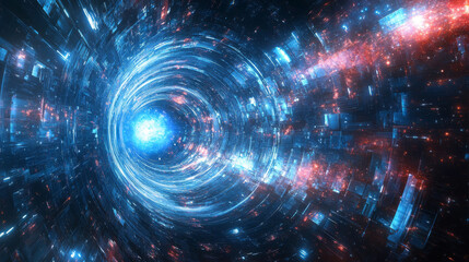Obraz premium Futuristic Space Station Portal: 3D Render of a Hyperrealistic Sci-Fi Tunnel
