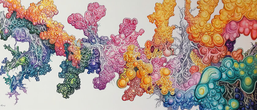 Vibrant Physarum Polycephalum Slime Mold Network Ink Drawing