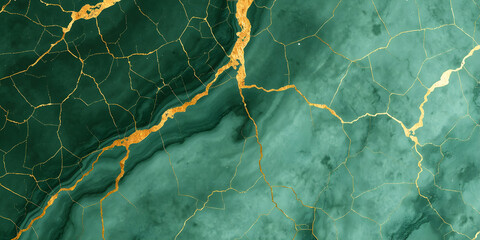 Green marble Golden shiny veins and cracked marble texture. Elegant luxury wallpaper