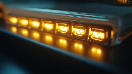 Close-Up of Illuminated RJ45 Connector on Electronic Device