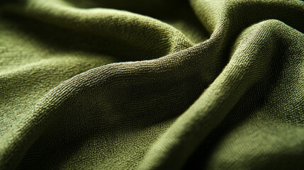 Fototapeta premium Olive Green Textured Fabric: Sustainable Clothing Material Close-Up