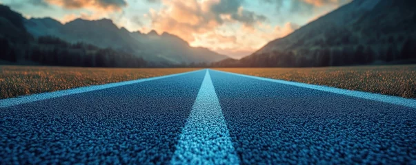 Selbstklebende Fototapeten A clear path ahead, focused at the start, ready to push forward with speed and determination, this open road stretches into the distance under a sky painted with the colors of dawn, promising © pisan