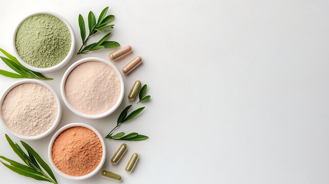 Exploring herbal powders and supplements kitchen food photography minimalist close-up wellness