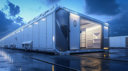 Obraz premium Futuristic Storage Container Facility at Dusk