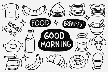 set of breakfast doodle good for background, wallpaper, icons, element design, etc © angga