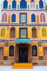 Naklejka premium Colorful Building with Blue Door