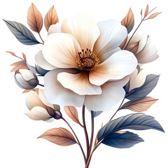 Nature, flowers, clipart watercolor painting of flower, symmetrical pattern, botanical print on white background, vintage style.QW-0481