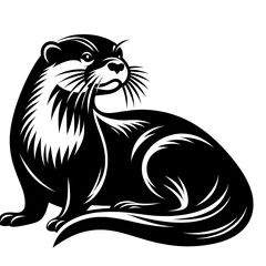 Obraz premium Otter vector illustration, Otter tattoo vector, Otter silhouette vector black and white full body