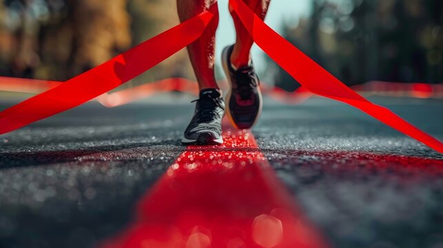 Feet cross red finish line.