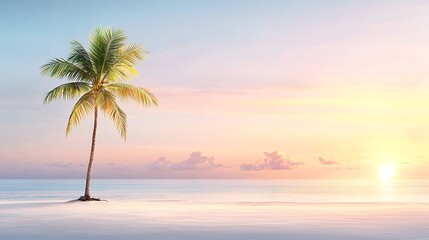 Fototapeta premium Tranquil tropical beach sunset scenic views with palm trees and coastal beauty