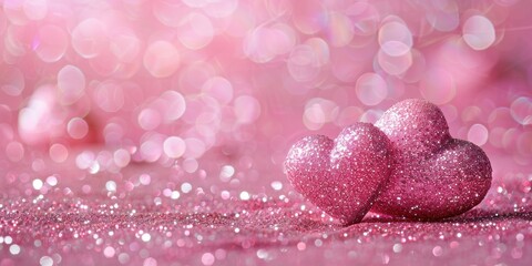 Fototapeta premium Sparkling Pink Hearts on a Shimmering Background for Valentine's Day