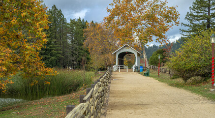 Autumn colors and a pond in a state park California.