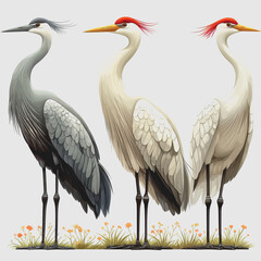 Obraz premium Two Cranes Standing Gracefully on Lush Green Grass in a Natural Habitat Showcasing Elegant Birds Wildlife and Nature Photography with Vibrant Colors and Serene Environment