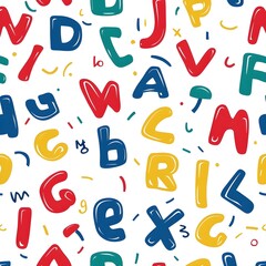 Fototapeta premium Alphabet Pattern, Vibrant Letters and Whimsical Typography for Fun and Creativity, Colorful Letter Design