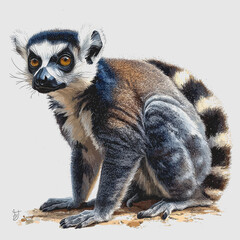 Fototapeta premium Cute lemur sitting on the ground in a natural habitat showcasing its expressive face and playful nature surrounded by greenery and vibrant colors perfect for wildlife photography projects
