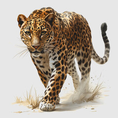 Obraz premium Leopard hunting in the wild showcasing powerful stride and keen focus on prey with dynamic composition and natural lighting highlighting the beauty of wildlife in its natural habitat