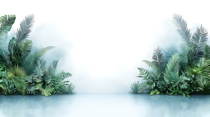 Obraz premium Lush green plants in serene nature landscape tropical environment aesthetic viewpoint