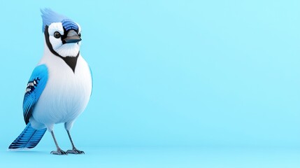 Obraz premium A stylized blue jay bird against a light blue background.