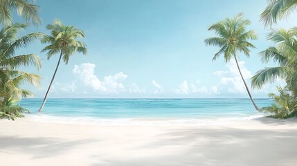 Tropical beach escape seaside paradise digital artwork calm waters serene view relaxing concept