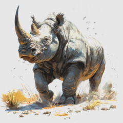 Fototapeta premium Dynamic Rhino Charge in the Wild Captured with Expert Composition and Natural Lighting Showcasing the Majestic Power of Wildlife Photography for Nature Enthusiasts and Conservation Awareness