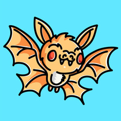 Cute Bat Vector Cartoon Illustration. Halloween Icon Concept Isolated Premium Vector. Flat Cartoon Concept. Cute Doodle Cartoon Illustration Style. Suitable for Any Project