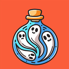 Potion Witch Vector Cartoon Illustration. Halloween Icon Concept Isolated Premium Vector. Flat Cartoon Concept. Cute Doodle Cartoon Illustration Style. Suitable for Any Project