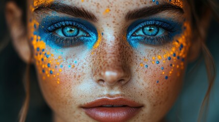 a woman with colorful face