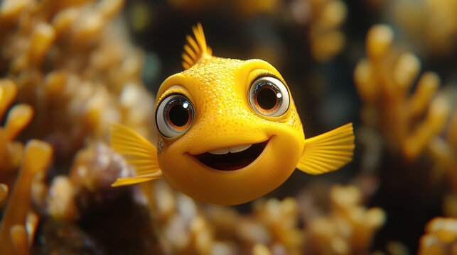 a yellow fish with a smiling face